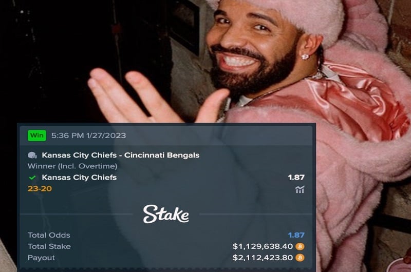 Drake wins $2million backing Kansas City Chiefs to make Super Bowl LVII